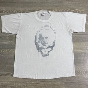 Vintage 80s Grateful Dead Skull Einstein White T-Shirt Paper Thin XL Rare‎